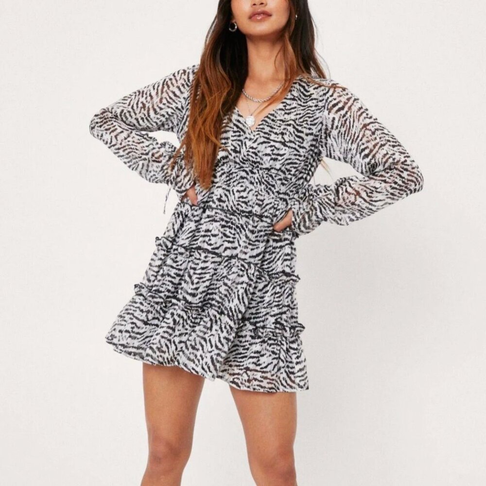 Zebra Animal Print Long Sleeve Mini Dress